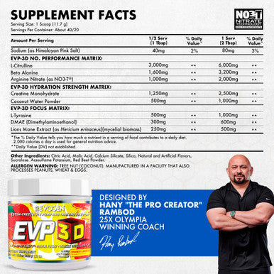 Evogen EVP 3D - Stim Free Pre Workout Powder for Men & Women | Sugar Free Non Stim Preworkout with Beta Alanine and Creatine for Energy & Pump | Strawberry Lemonade | 40 Servings