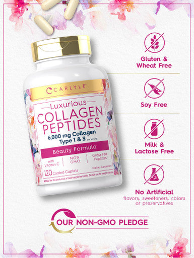 Carlyle Collagen With Vitamin C | 6000Mg | 120 Caplets | Multi Collagen Peptide Pills | Type 1 And 3 | Non-Gmo, Gluten Free, Gras