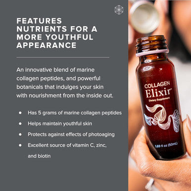 Isagenix Collagen Elixir - Collagen Drink with Marine Collagen Peptides - Liquid Collagen Shot to Support a Youthful Appearance with Vitamin C Zinc & Biotin - 50 mL