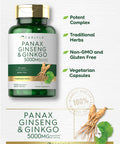 Carlyle Panax Ginseng + Ginkgo Biloba | 120 Vegetarian Capsules | 5,000Mg | Vegetarian, Non-Gmo, And Gluten Free Supplement