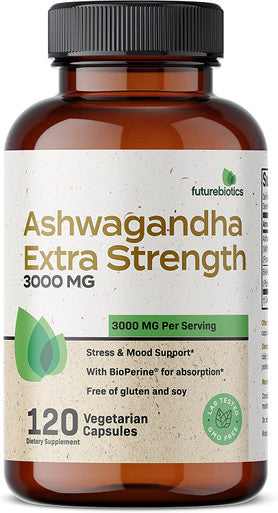 Futurebiotics Ashwagandha Capsules Extra Strength 3000mg - Stress Relief Formula, Natural Mood Support, Stress, Focus, and Energy Support Supplement, 120 Capsules