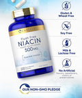 Carlyle Niacin Flush 500mg | 220 Capsules | Non-GMO and Gluten Essential Vitamin