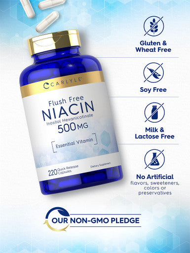 Carlyle Niacin Flush Free 500Mg | 220 Capsules | Non-Gmo And Gluten Free Essential Vitamin