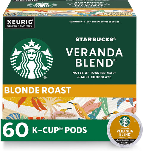 Starbucks K-Cup Coffee Pods, Starbucks Blonde Roast Hot or Iced Coffee, Veranda Blend, 60 Keurig Pods
