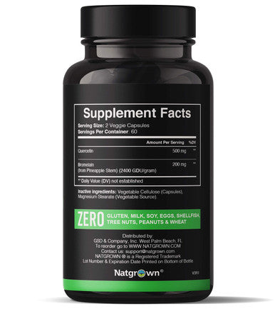 Natgrown Quercetin With Bromelain Supplement Complex - 120 Capsules