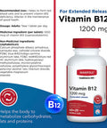 Wampole Vitamin B12 1200 mcg Extended Release for Day Long Metabolism Energy Boost 60+20 Tablets Bonus Size
