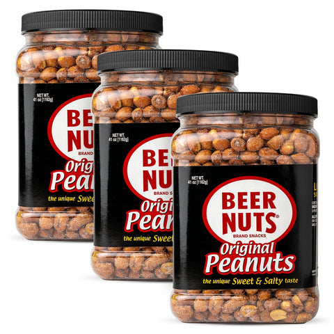 BEER NUTS Original Peanuts, Resealable Jar, Sweet and Salty, Gluten-Free, Kosher, Low Sodium Peanut Snacks (19oz)