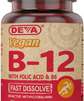 Deva Vegan Vitamins B-12 1000Mcg With Folic Acid & B-6, Supports Nervous System, Healthy Brain Function & Energy Production, Fast Dissolve, 90 Tablets