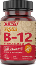 Deva Vegan Vitamin B12 Fast Dissolve Supplement - Once-Per-Day Complex with 1000 Mcg Methylcobalamin B12, Folic Acid, B6 - Lemon Flavor - 90 Dissolvable Tablets, 1-Pack