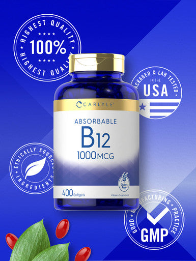 Carlyle Vitamin B12 Absorbable 1000Mcg | 400 Softgels | Non-Gmo And Gluten Free Supplement