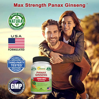 Korean Panax Ginseng (1000mg Max Strength) - 90 Capsules Root Extract Complex (Red & White), High Dosage Ginsenosides in Seeds, Asian Powder Supplement, Tablet Pills for Energy