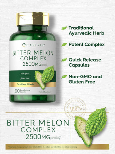 Carlyle Bitter Melon Capsules 2500 mg | 200 Count | Non-GMO & Gluten Extract | Complex Supplement