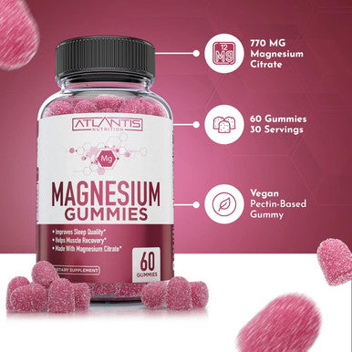 Atlantis Nutrition Magnesium Citrate Gummies ÃƒÂ¢Ã¢â€šÂ¬Ã¢â‚¬Å“ 770Mg Magnesium Citrate For Kids & Adults Supports Muscle Recovery, Eases Cramps, Promotes Calmness & Better Sleep 60 Vegan Gummies
