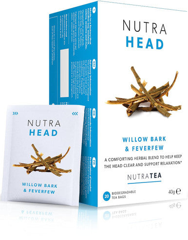 Nutra Tea NUTRAHEAD - Migraine Relief Tea | Headache Relief Tea - For Migraine & Tension Headache Relief - Includes Feverfew Willow Bark & Rhodiola - 20 Enveloped Tea Bags - by - Herbal Tea