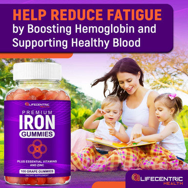 Lifecentrichealth Iron Gummies For Adults & Kids Biotin Zinc Vitamin B Folic Acid Gummies Vegan Gluten Blood Builder Anemia Supplements Tasty Energy Boosting Iron Supplement For Women & Men