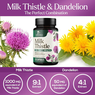 Nature'S Nutrition Milk Thistle & Dandelion Root Liver Cleanse Detox & Repair - 1000mg Herbal Liver Support Supplement with Silymarin Marianum - Advanced Liver Health Support Formula for Detox & Repair - 120 Capsules