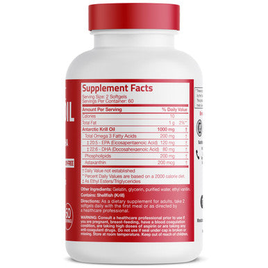 Bronson Antarctic Krill Oil 1000 mg with Omega-3s EPA DHA Astaxanthin and Phospholipids 120 Softgels
