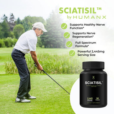 HUMANX Sciatica Focused Formula - Nerve Support Supplement with Stabilized R-Lipoic for Extra Strength - Vitamins Promoting Healthy Back, Hips, Leg, Feet - Neuropathy Supplements - Sciatisil