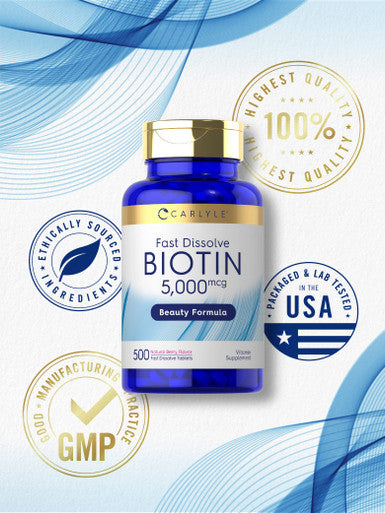 Carlyle Biotin 5000Mcg | 500 Fast Dissolve Tablets | Vegetarian, Non-Gmo, Gluten Free Supplement