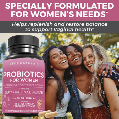 Probiotics for Women with 50 Billion CFU from 18 Strains (60 Capsules) - Shelf-Stable Probiotics for Digestive Health, Made with Prebiotics and Cranberry, Supports Vaginal Health & Gut Health
