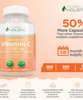 Purely Holistic Vitamin C 1000Mg + Organic Elderberry Syrup Bundle - 365 Vegan Capsules + 16 Fl Oz - With Rosehip, Acerola Cherry, Propolis Ecea & More - Made In Usa