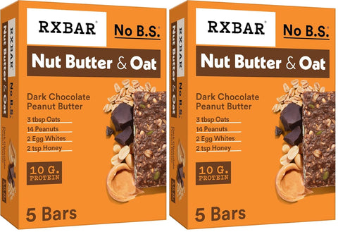 RXBAR Nut Butter and Oat Protein Bars, Protein Snacks, Snack Bars, Dark Chocolate Peanut Butter, 9.7oz Box (5 Count)