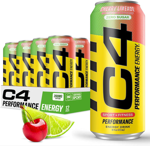 C4 Performance Energy Drink Cosmic Rainbow, Zero Sugar Carbonated Preworkout Energy, 200mg Caffeine with Beta Alanine, 16 Fl Oz (12 Pack), Packaging May Vary