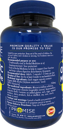 Promise Organic Milk Thistle - 250mg each capsule, Support Liver Functions, Liver and Colon Cleanse Detox Supplement, Made in Canada 75 Caps