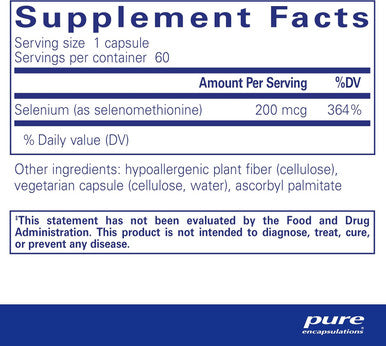 Pure Encapsulations Selenium - 200 Mcg - For Healthy Cellular Function, Immune System & Antioxidant Defenses - Mineral Supplement - Vegan & Gluten - 60 Capsules