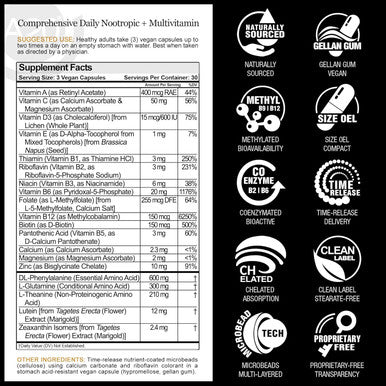 Hcf A20 Microbead Brain Supplements For Memory And Focus + Brain Support, Calm, Mood, Alertness, Attention, Vision, Sleep, Immune System, 20 Premium Nootropic Nutrients Multivitamin & 7 Advances Tech