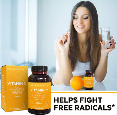Viva Naturals Vitamin C 1000mg (250 Capsules) and Probiotics for Women 50 Billion CFU + 20 Strains (60 Capsules) Bundle