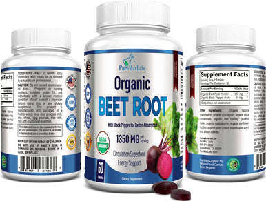 YUMMYVITE Organic Beet Root Powder 1350Mg With Black Pepper 60 Tablets