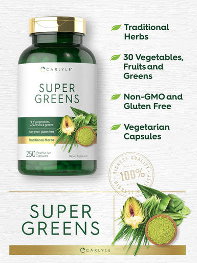 Carlyle Super Greens Capsules | 250 Count | Non-GMO & Gluten Supplement