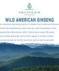 Holistic Bin Wild American Ginseng Powder Pure Organic Ginseng Supplement Made with Wild Harvested 20+ Year Old Roots from Appalachia (Panax Quinquefolius) | No Fillers or Additives (25 Grams)