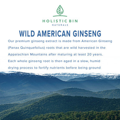 Holistic Bin Wild American Ginseng Powder Pure Organic Ginseng Supplement Made with Wild Harvested 20+ Year Old Roots from Appalachia (Panax Quinquefolius) | No Fillers or Additives (25 Grams)