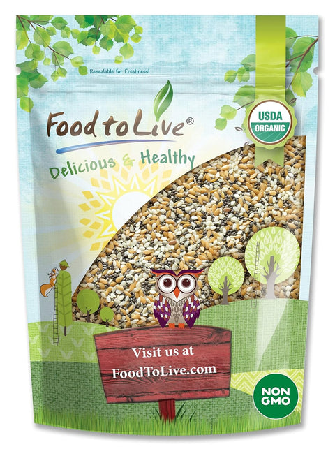 Food to Live Organic Omega-3 Seeds Mix with Flax, Chia and Sesame, 1.5 Pounds Non-GMO Whole Seeds, Raw, Kosher, Vegan. Rich in Omega 3 Fatty Acids and Dietary Fiber. Great for Salads and Oatmeal
