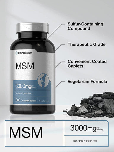 MSM Supplement | 3000mg | 300 Coated Caplets | Methylsulfonylmethane with Calcium | Vegetarian, Non-GMO, Gluten Free | by Horbaach