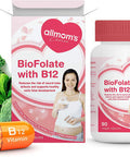 Vegan Folic Acid Pregnancy Supplement with Vitamin B12 - Contains 400mcg Folate or Folic Acid 90 Tablets - Allmom's Choice