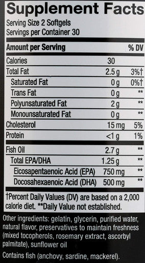 Nature's Way Ultra Pure Omega3 Fish Oil, 1250 mg EPA/DHA, Mint, 60 Softgels