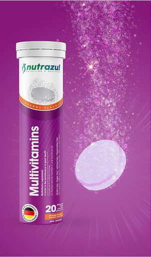 Nutrazul Multivitamin Effervescent Tablets - Orange 20 s | 20 Days Supply | Gluten Free, Sugar Free, Lactose Free & Preservative Free | Supports Immune Function & Boosts Energy