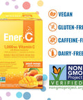 Ener-C Peach Mango Multivitamin Drink Mix Powder Vitamin C 1000Mg & Electrolytes With Real Fruit Juice Natural Energy & Immune Support For Women & Men - Non-Gmo Vegan & Gluten - 60 Count