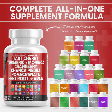 Tart Cherry Extract Capsules 20,000Mg With Turmeric 8000Mg Moringa 4000Mg Cranberry 2000Mg Chanca Piedra Celery Quercetin Beet