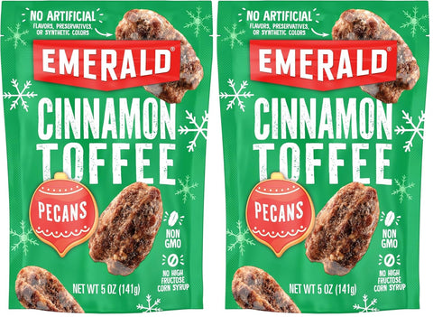 Emerald Nuts Cinnamon Toffee Pecans (1-Pack) | 5oz Resealable Bag | Kosher Dairy Certified, Non-GMO, Contains No Artificial Preservatives, Flavors or Synthetic Colors