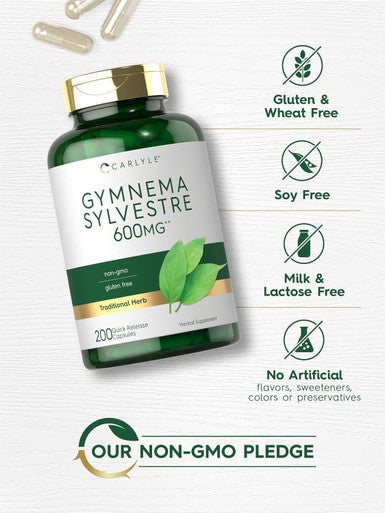 Carlyle Gymnema Sylvestre Capsules | 600mg | 200 Count | Non-GMO and Gluten Supplement