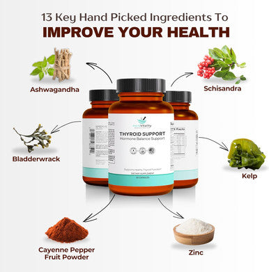 Thyroid Support Supplement With Iodine, Kelp, Ashwagandha, Selenium & Zinc - Supports Energy, Metabolism & Thyroid Health - L-Tyrosine, Schisandra & Bladderwrack - 60 Capsules