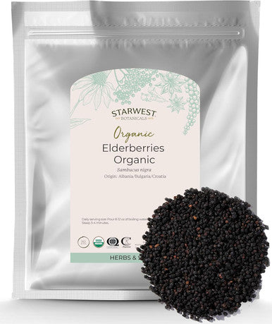 Starwest Organic Dried Elder Berries 1 Pound Bulk | Immune System Support Booster For Making Tea Syrup Gummies