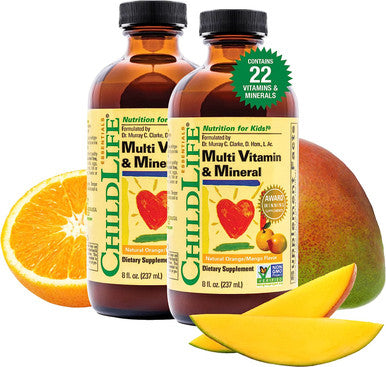 ChildLife Essentials, Kids Liquid Multivitamin and Mineral Supplement - Liquid Vitamins for Kids, All-Natural, Gluten-Free, Non-GMO - Natural Orange & Mango Flavor, 8 Fl Oz Bottle (Pack of 2)