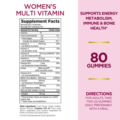 Nature's Bounty Optimal Solutions Women'S Multivitamin Immune And Cellular Energy Support Bone Health Raspberry Flavor 80 Gummies