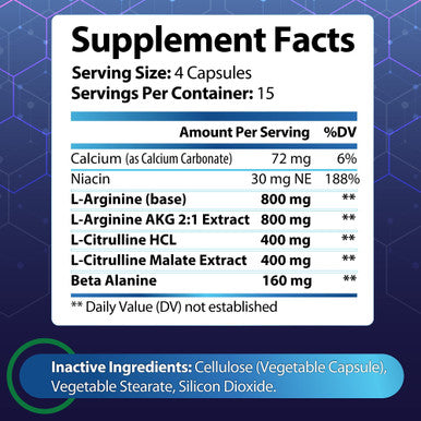 Built Nature Nitric Oxide Supplement L Arginine Extra Strength - Citrulline Malate, Aakg, Beta Alanine - Premium Muscle Supporting Nitric Booster For Strength & Energy To Train Harder - 60 Capsules