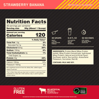Optimum Nutrition Gold Standard 100% Whey Protein Powder Strawberry Banana 2 Pound